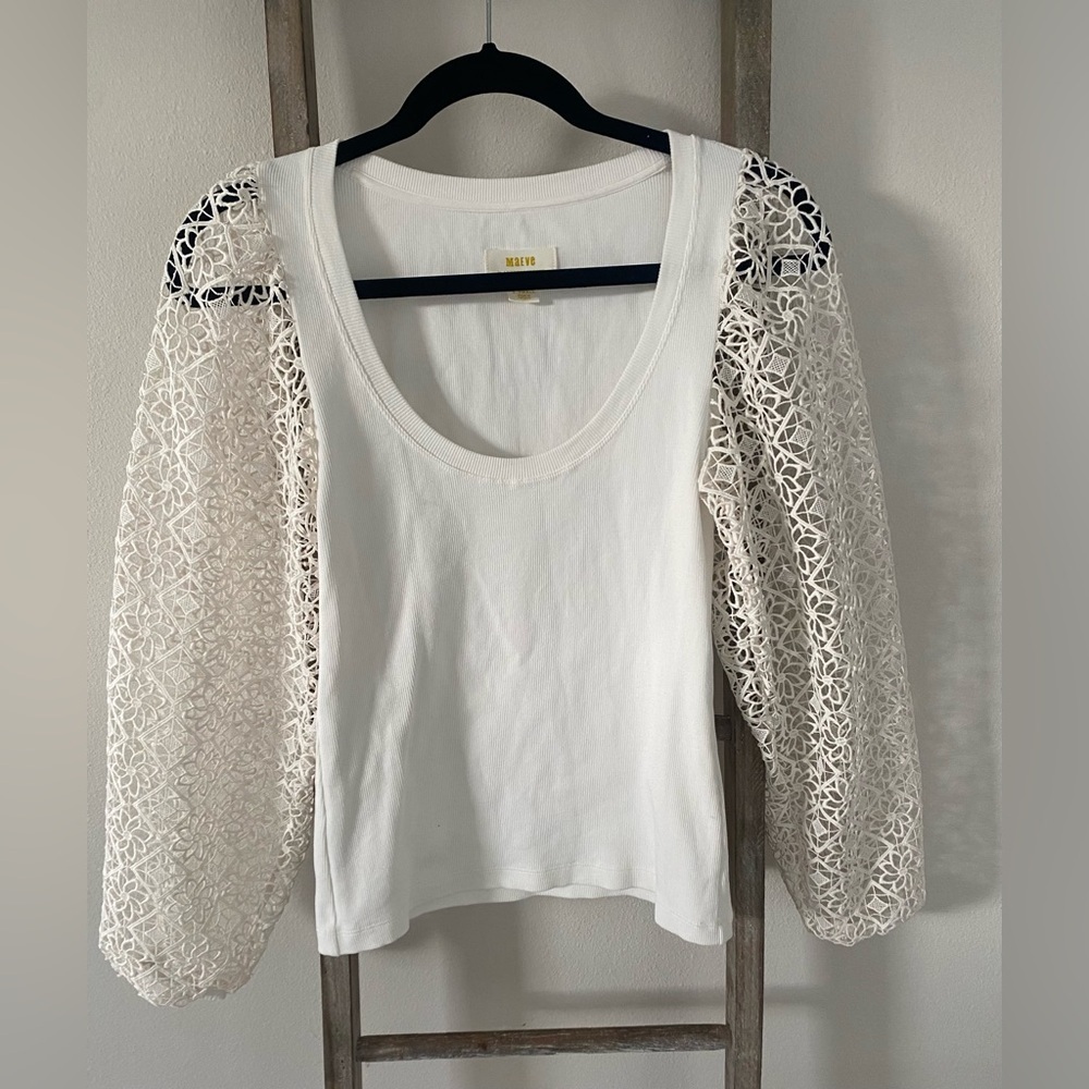 Maeve by Anthropologie Lace-Sleeve Top - Size XS - Picture 5 of 10